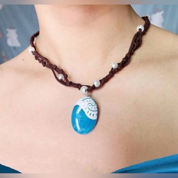 Moana Maui Mouse Ears WITH Ocean Heart of Te Fiti Necklace Disneyland Headband - Picture 2 of 8